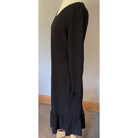 Rachel Parcell Knit Sweater Dress Sz L Black Ruffle Trim Cuff Stretch Blogger - Picture 6 of 9